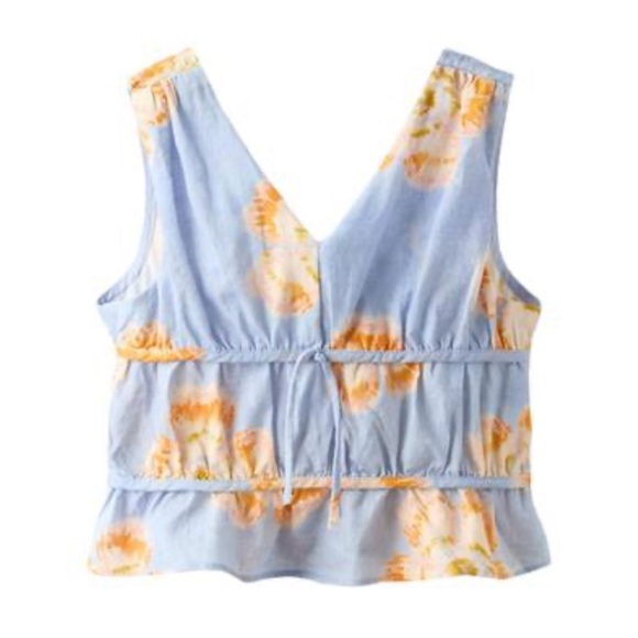 Zara Other - Zara Girls Blue Orange Floral Linen Blend Sleeveless Top Size 6